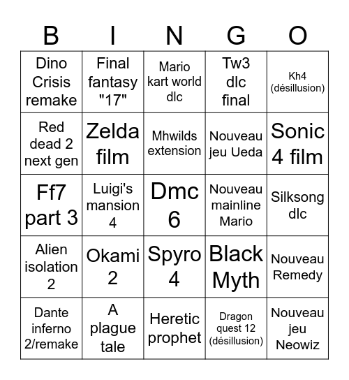 Bingo Game Awards Bingo Card