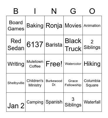 Ruth and Andrew's Wedding Bingo Card