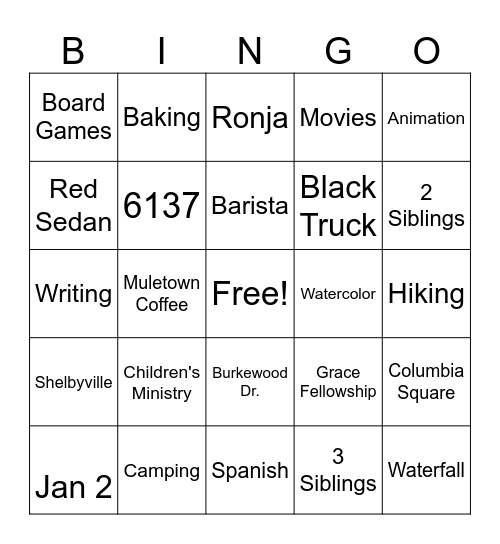 Ruth and Andrew's Wedding Bingo Card