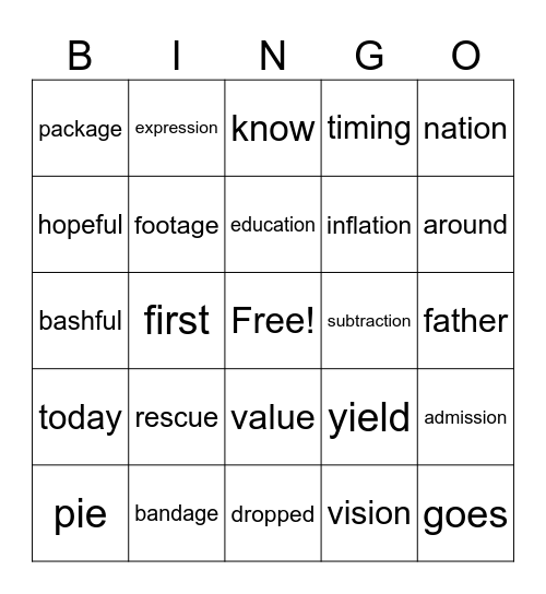 Review for MC 4.25 Bingo Card