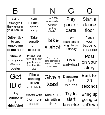 NickPalooza Birthday Bingo Card