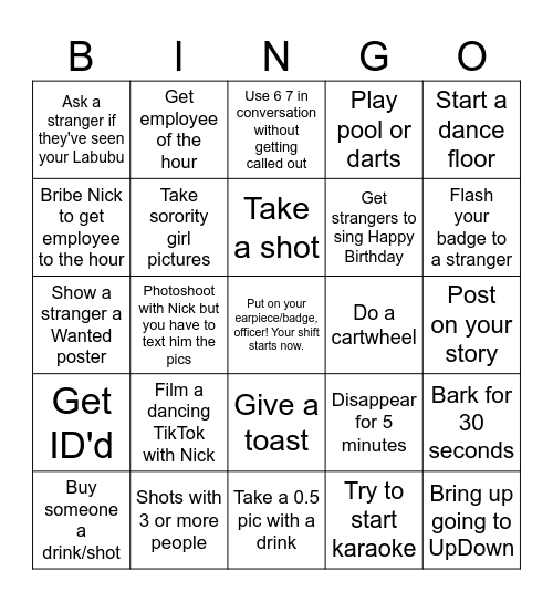 NickPalooza Birthday Bingo Card