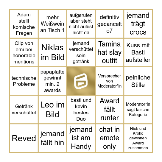 Streamawards 2025 Bingo Card