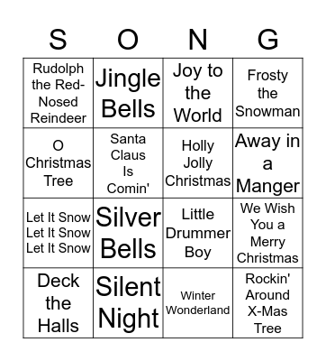 Christmas Song Bingo Card