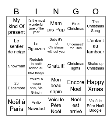 BINGO DE NOËL Bingo Card