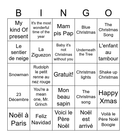 BINGO DE NOËL Bingo Card