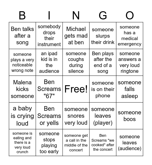 Orchestra concert bingo Card