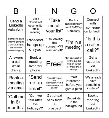 Cold Call Bingo Card