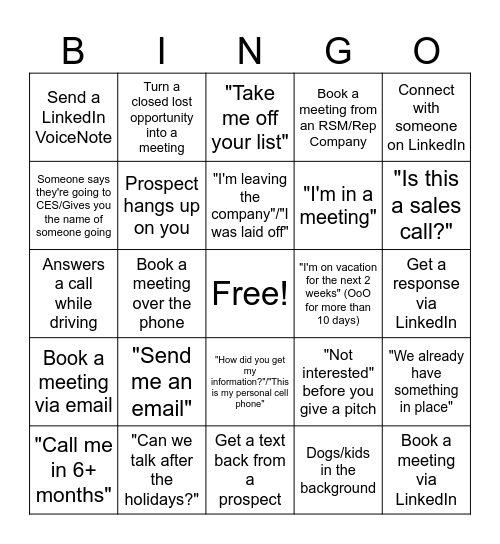 Cold Call Bingo Card