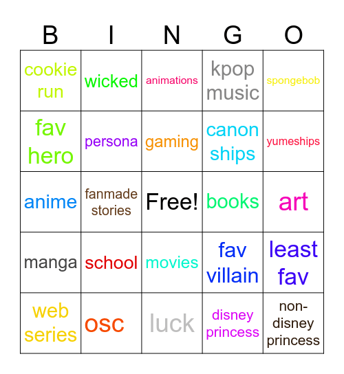 fandom bingo Card