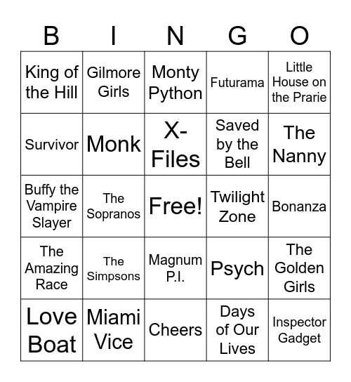 Shh! My show is on! Bingo Card
