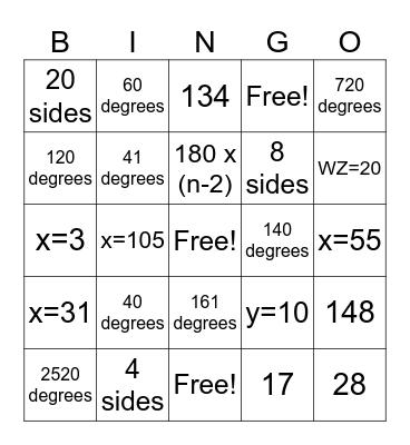 Bingo Geometry - Module 7 Bingo Card