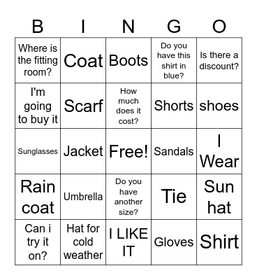 Shopping Phrases Bingo Card