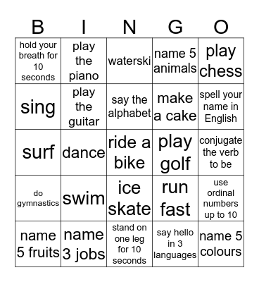 Can you....? Bingo Card
