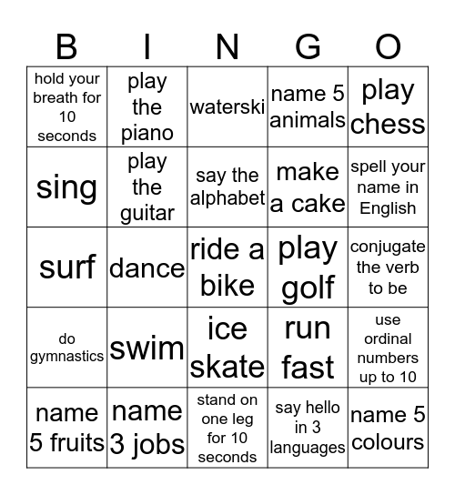 Can you....? Bingo Card