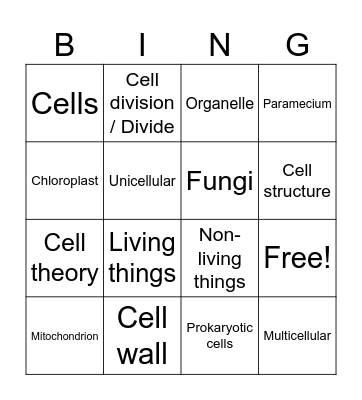 Cells and Organisms Bingo Card