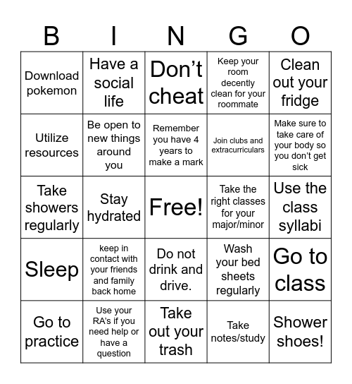 How to College Bingo Card