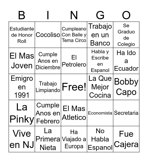 Family Bingo Card