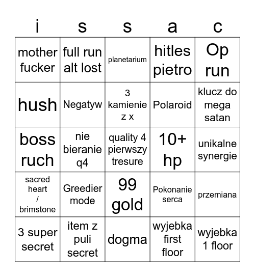 holy super picie Bingo Card