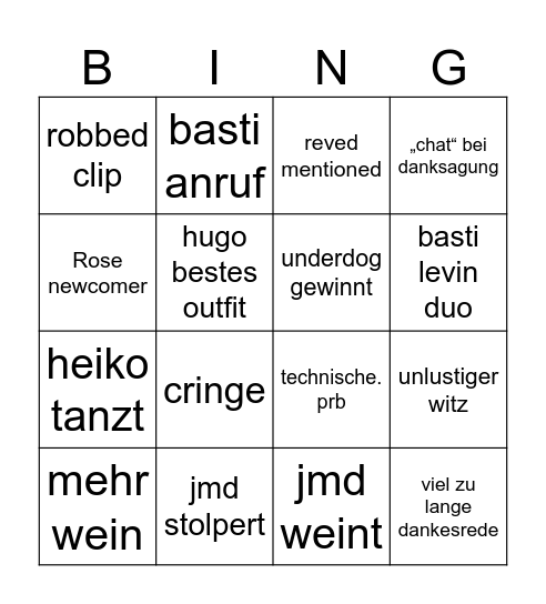 streamawards 2025 Bingo Card