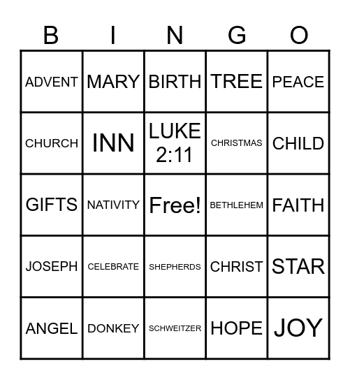 Schweitzer BINGO Card