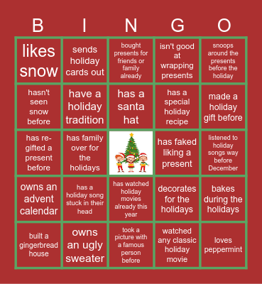 Virtual Holiday Bingo Card