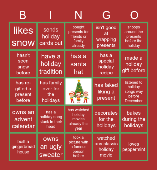 Virtual Holiday Bingo Card