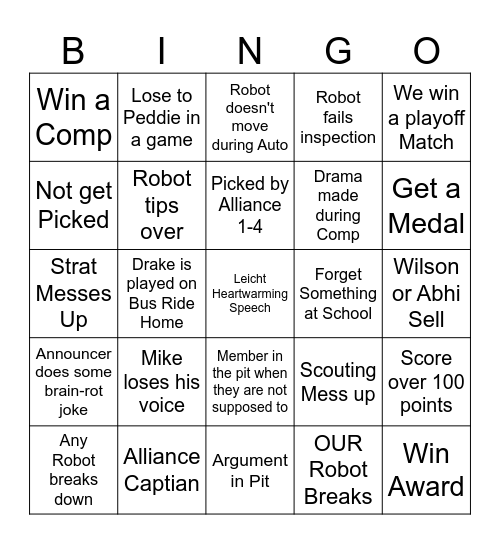 2026 Robo Comp Bingo Card