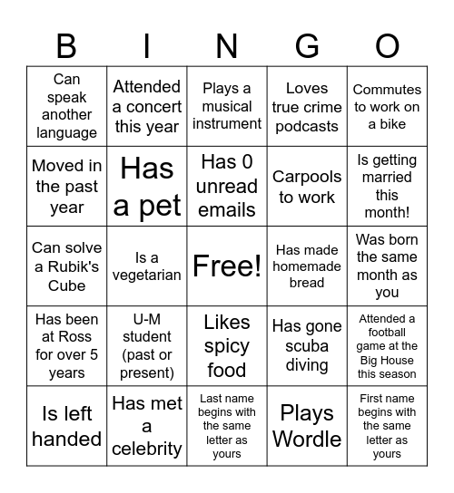 Find Someone Who Bingo Card