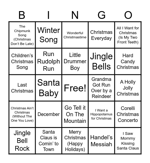 Holiday Song Bingo Card