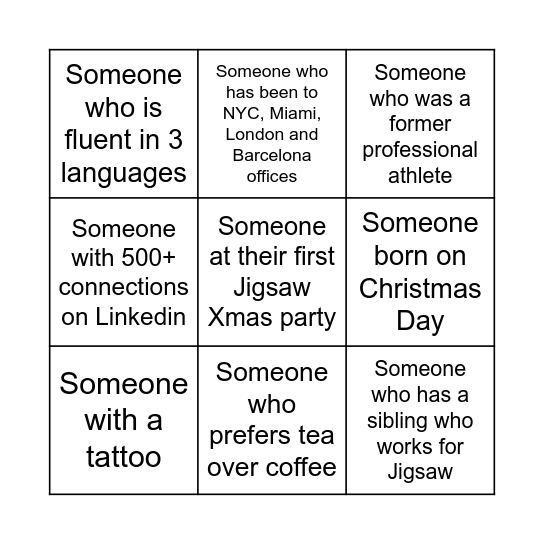 Jigsaw Christmas Bingo Card