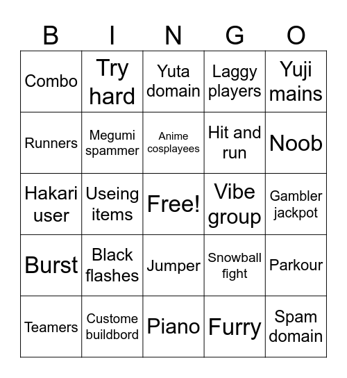 Jujutsu shenanigans Bingo Card