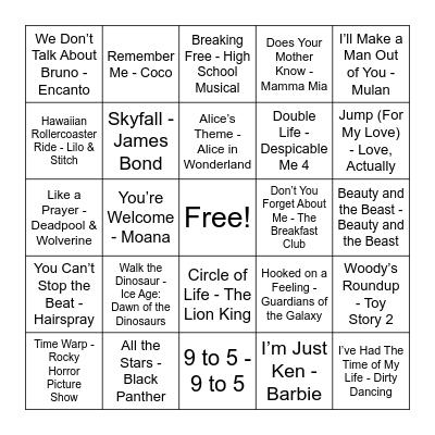 Movie & Musical Bingo Card