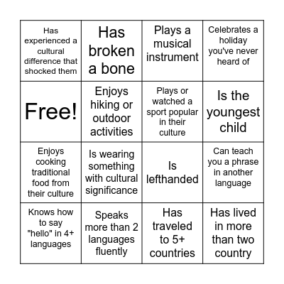 International Vespers Bingo Card