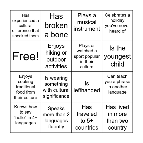 International Vespers Bingo Card