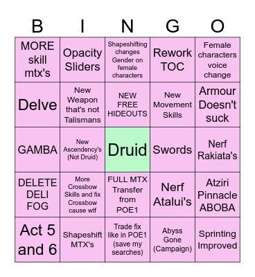 POE2 PREDICTIONS Bingo Card