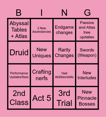 POE 2 Reveal ♥ Bingo Card