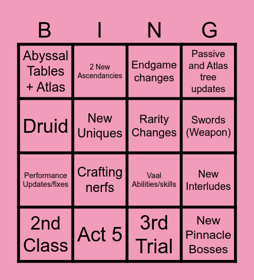 POE 2 Reveal ♥ Bingo Card