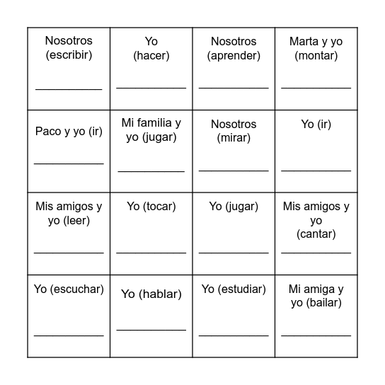 LOTO- Yo y Nosotros Bingo Card