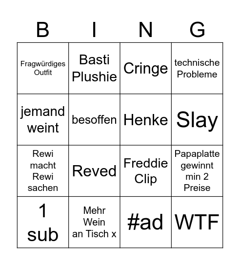 Streamawards 2025 Bingo Card