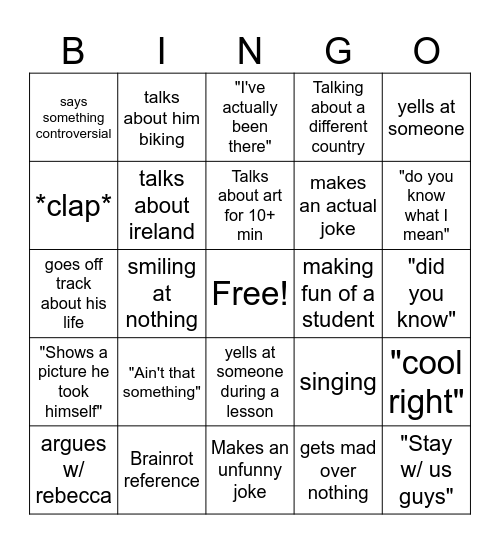 Mr DePalma Bingo Card