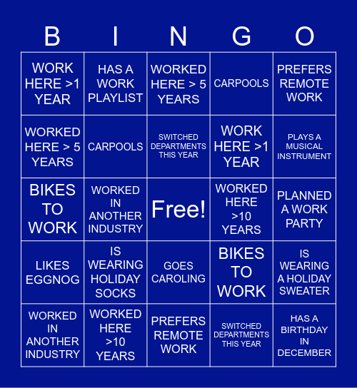 Jingle and Mingle Bingo Card