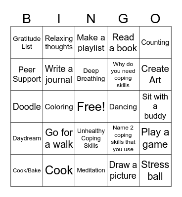Coping Skills Bingo Card