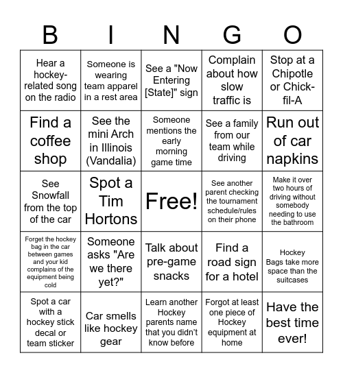 Hockey tournament: Parent edition Bingo Card