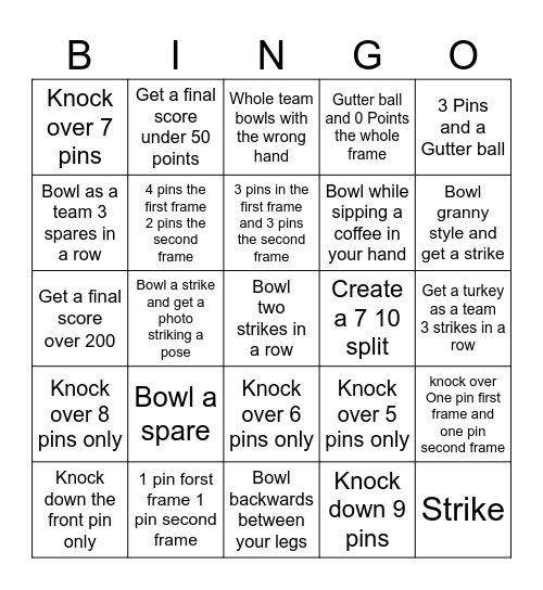 Bowling Bingo Card