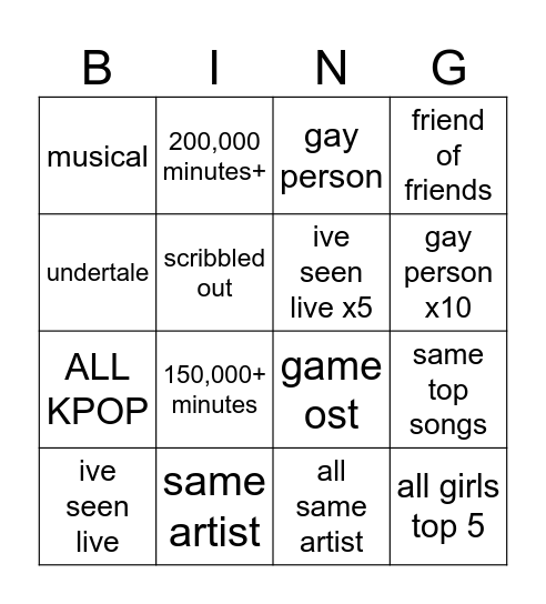 Spotify Bingo Card