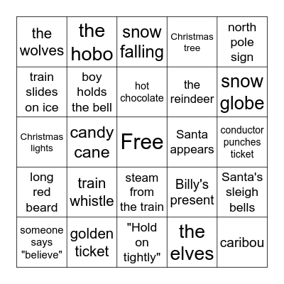 Polar Express Bingo Card