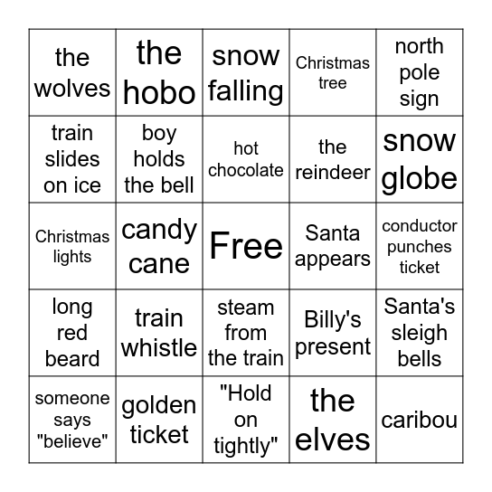 Polar Express Bingo Card