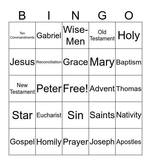 Catholic Bingo Card