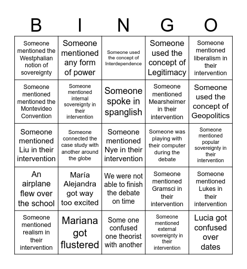 Debate on the IMF and Argentina Bingo Card